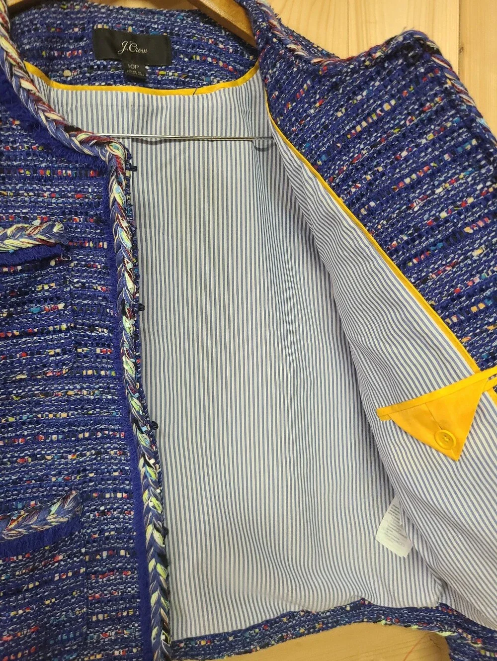 J.Crew Cropped Bouclé Jacket in Vibrant Blue Tweed